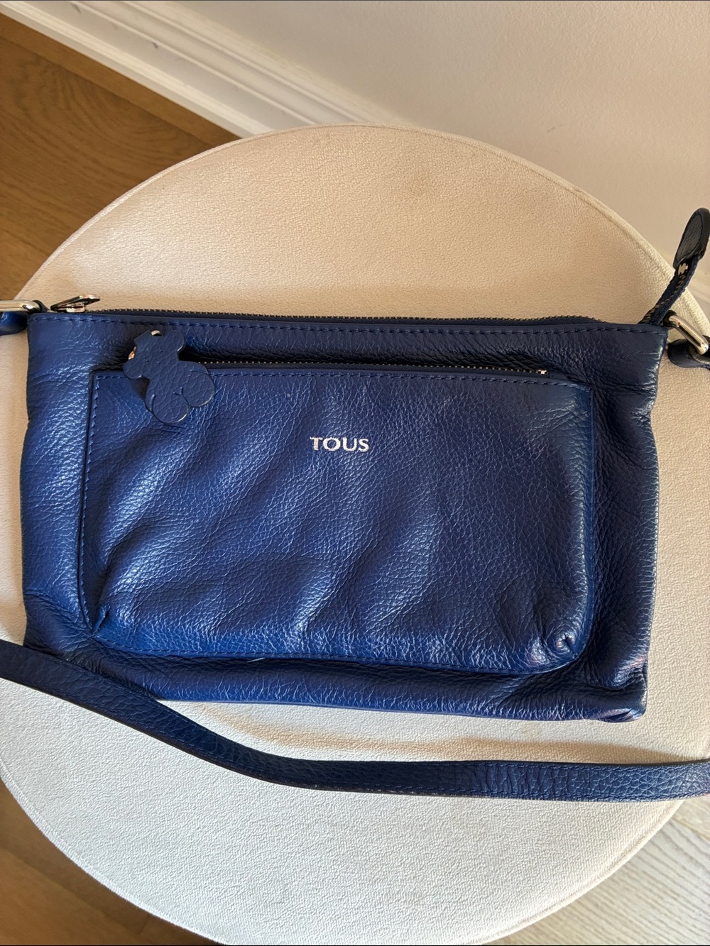 TOUS Navy Blue Leather Crossbody Bag with Bear Charm